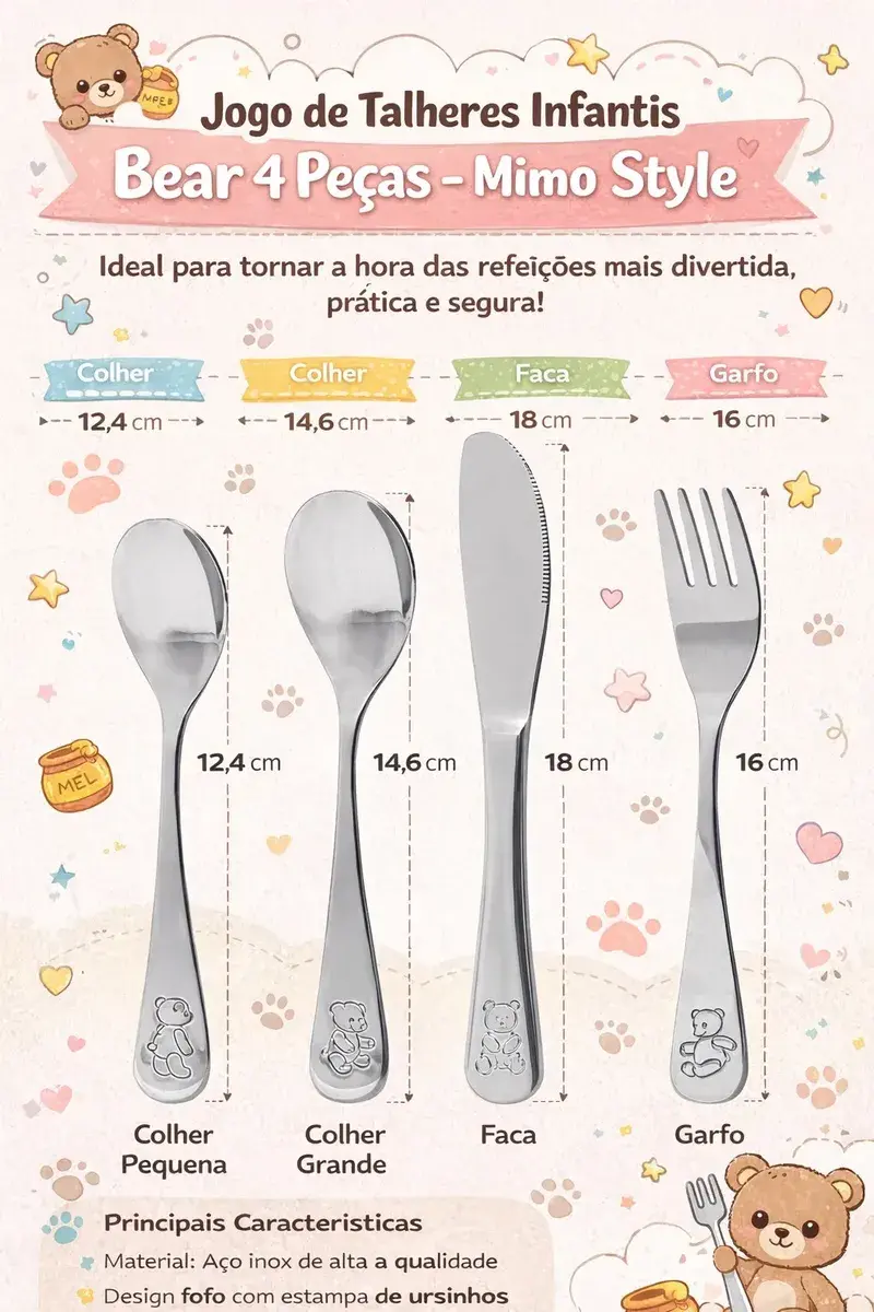 JOGO DE TALHERES INFANTIS BEAR 4 MIMO STYLE