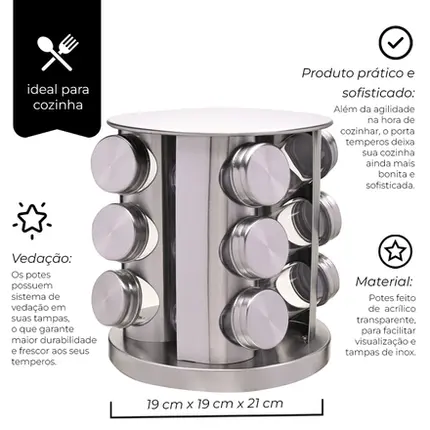 PORTA CONDIMENTO GIRATORIO INOX 12 PECAS MIMO STYLE