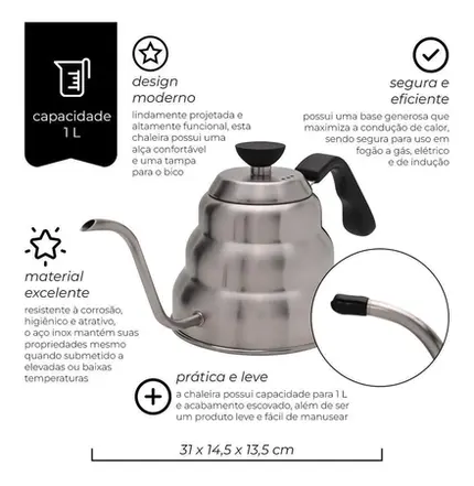 CHALEIRA BICO FINO EM INOX MIMO STYLE
