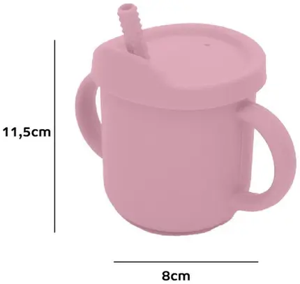 COPO INFANTIL COM CANUDO SILICONE ROSA