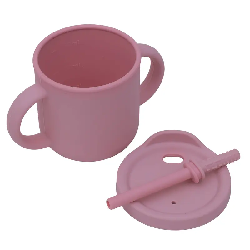 COPO INFANTIL COM CANUDO SILICONE ROSA
