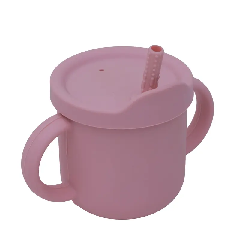COPO INFANTIL COM CANUDO SILICONE ROSA