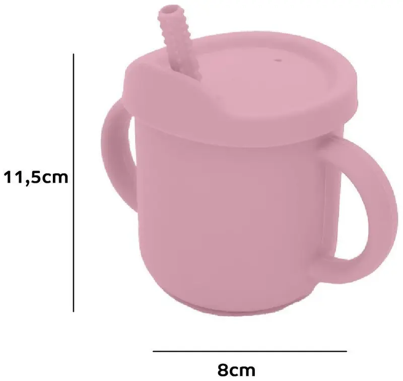 COPO INFANTIL COM CANUDO SILICONE ROSA
