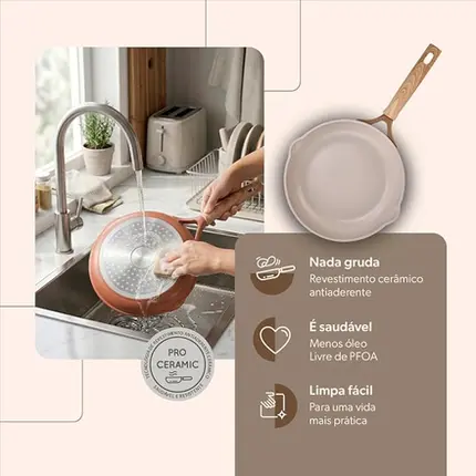CONJUNTO 5 PANELAS CERAMIC LIFE COM INDUÇÃO DUNA TERRACOTA BRINOX