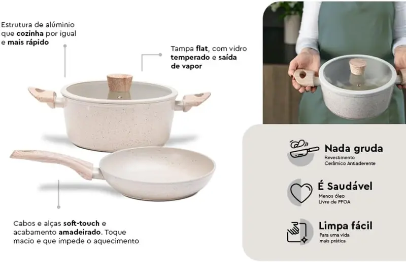 CONJUNTO 6 PANELAS CERAMIC LIFE COM INDUÇÃO SIRIUS VANILLA