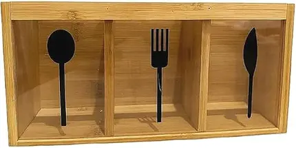 PORTA TALHERES DE BAMBU RETANGULAR 26,5X13X9CM BEGE