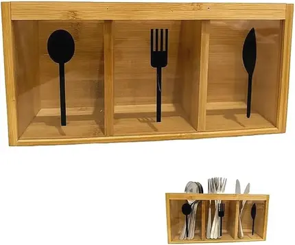 PORTA TALHERES DE BAMBU RETANGULAR 26,5X13X9CM BEGE