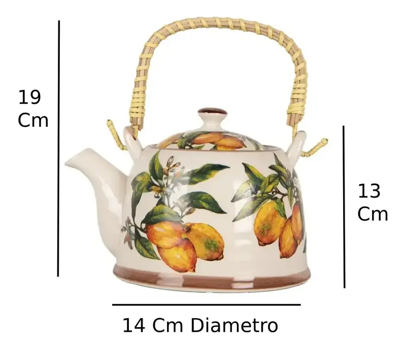 CHALEIRA DE CERAMICA BRANCO E AMARELO 20x14x12 CM