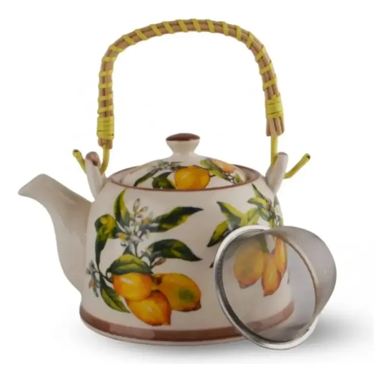 CHALEIRA DE CERAMICA BRANCO E AMARELO 20x14x12 CM