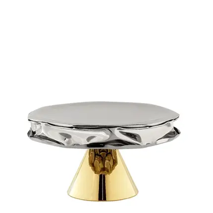 PORTA BOLO IMPACTO 25CM BAIXO INOX COM DETALHES EM OURO RIVA