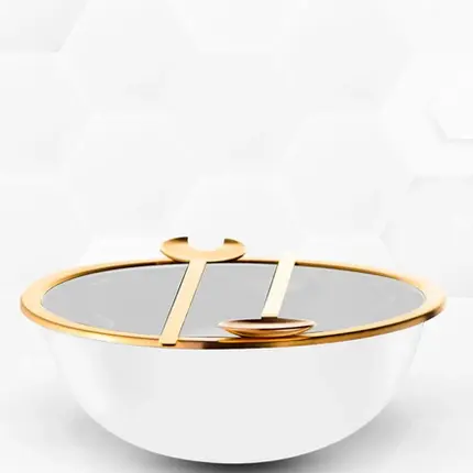 SALADEIRA MILAN JATEADA COM PAR DE TALHERES GOLD FROZEN RIVA