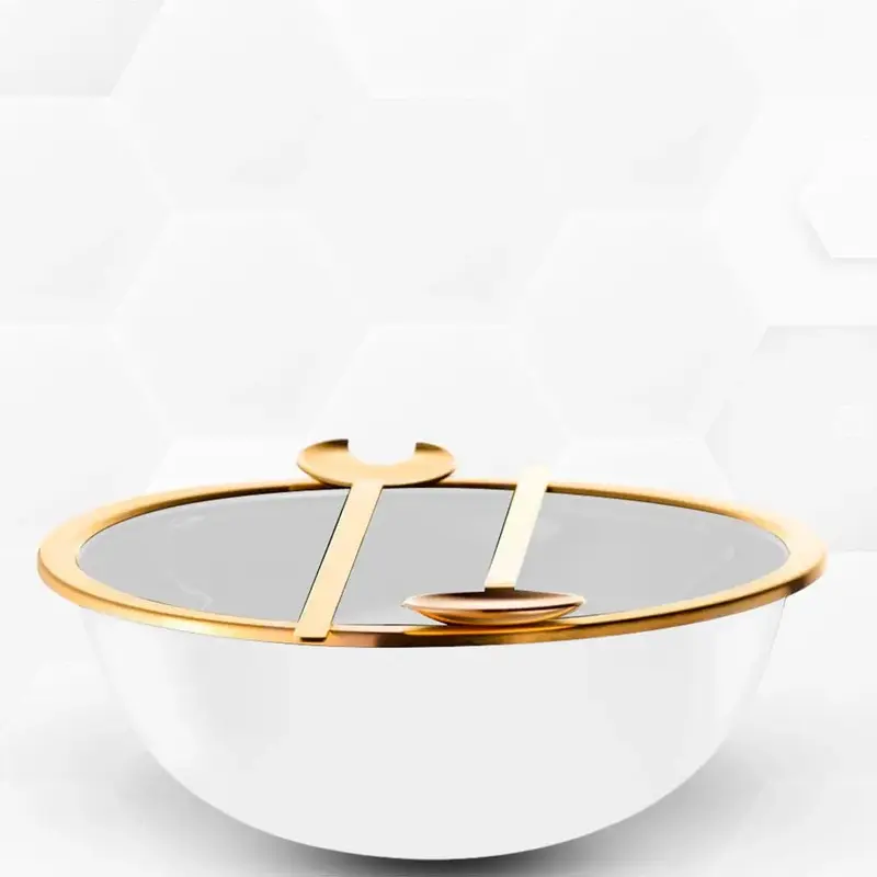 SALADEIRA MILAN JATEADA COM PAR DE TALHERES GOLD FROZEN RIVA