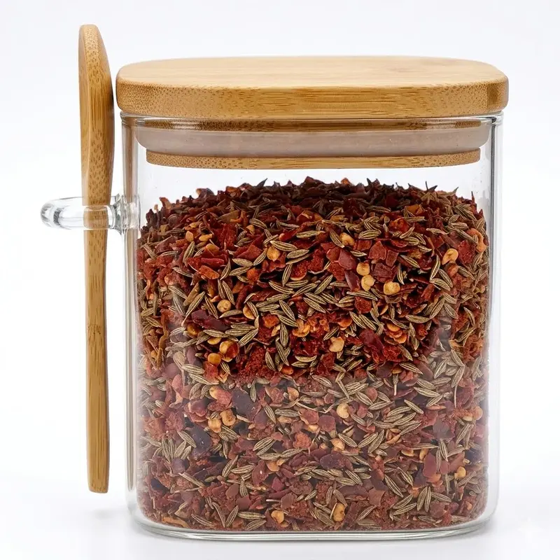 PORTA MANTIMENTO EM VIDRO COM TAMPA E COLHER DE BAMBU 800ml D10xA12,5cm