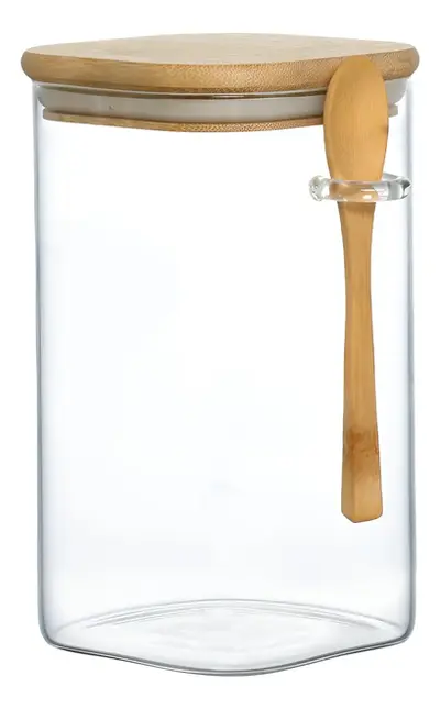 PORTA MANTIMENTO EM VIDRO COM TAMPA E COLHER DE BAMBU 1,3L D10xA18,5cm