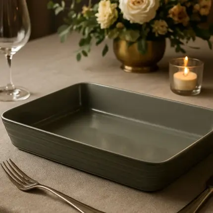 TRAVESSA RETANGULAR JADE EM CERAMICA VERDE ESCURO 4,2 L 26,5x36,5x7 CM