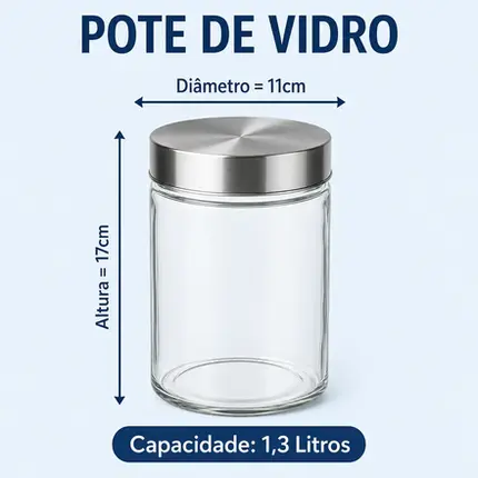 POTE REDONDO EM VIDRO COM TAMPA EM METAL PRATA 1,3L D11xA17cm