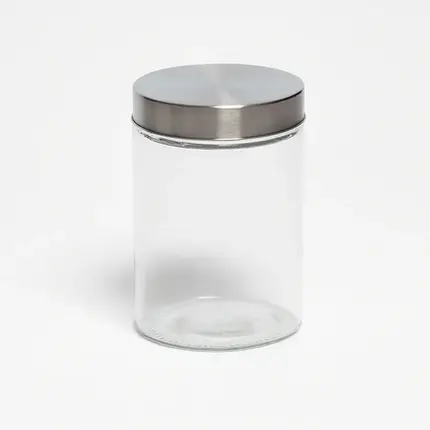 POTE REDONDO EM VIDRO COM TAMPA EM METAL PRATA 1,3L D11xA17cm