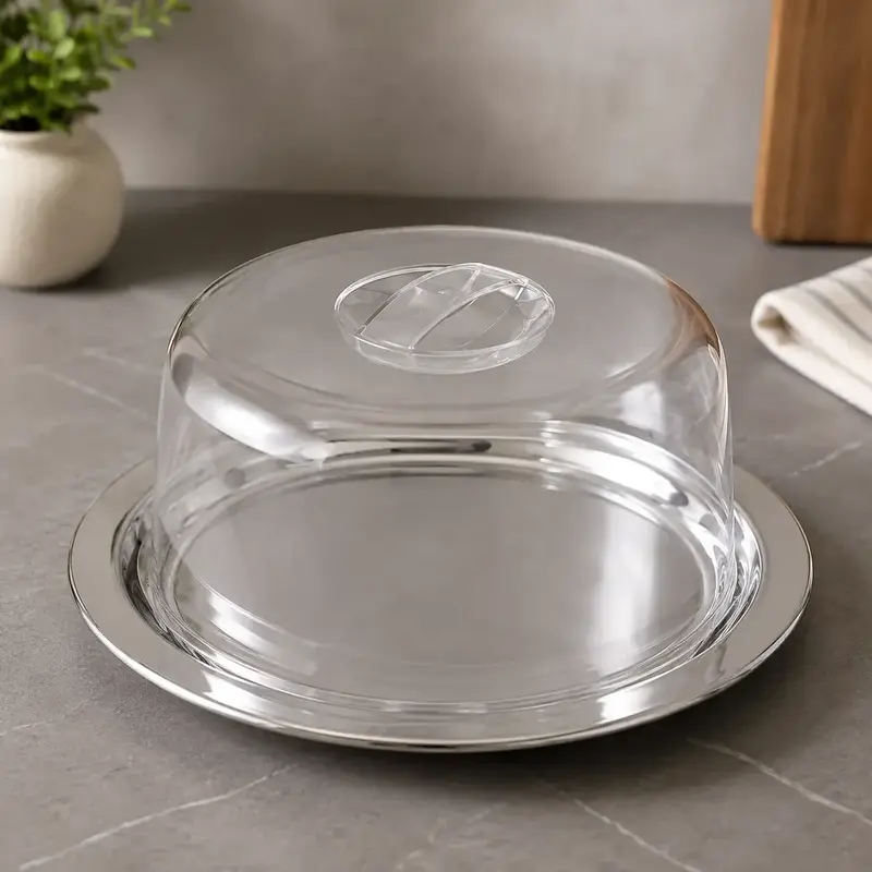 PORTA QUEIJO EM INOX COM TAMPA ACRILICA MIMO STYLE