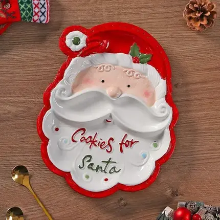PRATO CARA NOEL COM DIVISORIA EM ERAMICA VERMELHO E BRANCO 23X29X2,6 CM