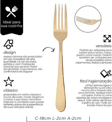 GARFO DE SOBREMESA DOURADO VALENTINA MIMO STYLE