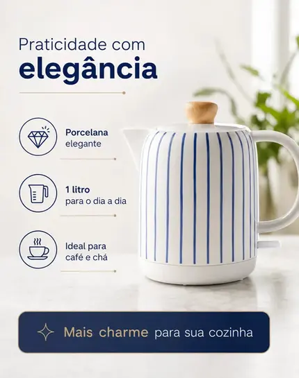 CHALEIRA ELETRICA PORCELANA ELEGANCE LISTRA AZUL 127V