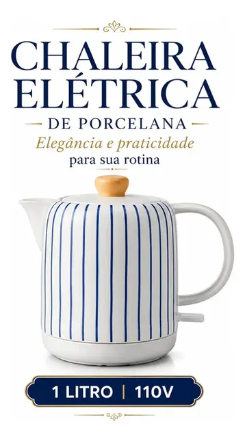 CHALEIRA ELETRICA PORCELANA ELEGANCE LISTRA AZUL 127V