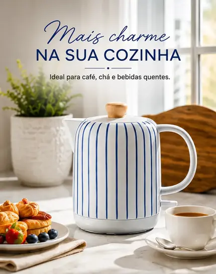 CHALEIRA ELETRICA PORCELANA ELEGANCE LISTRA AZUL 127V