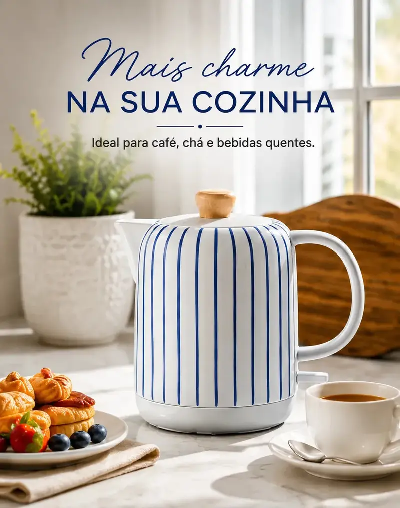 CHALEIRA ELETRICA PORCELANA ELEGANCE LISTRA AZUL 127V