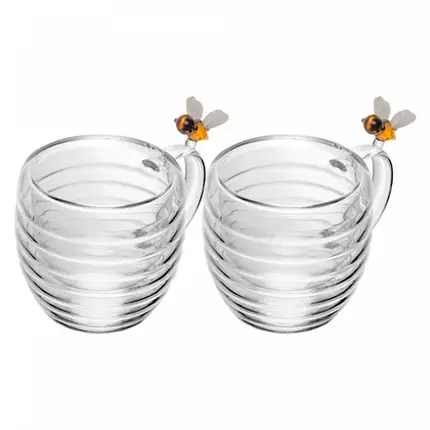 CONJUNTO 2 XICARAS DE CAFE PAREDE DUPLA DE VIDRO BOROSSILICATO LOVELY BEE 80ML